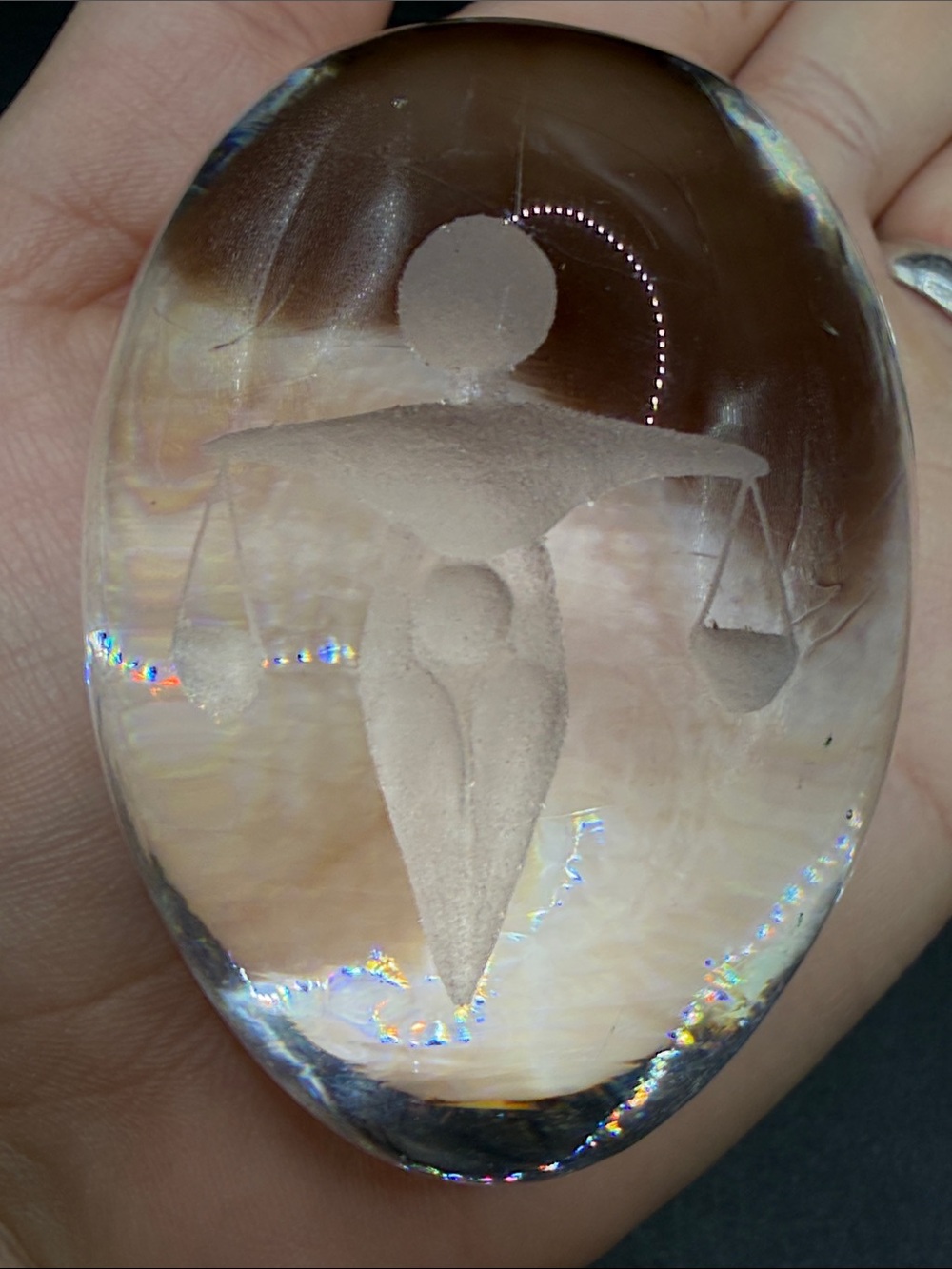 Vintage Zodiac Libra Woman with Scales Astrology Sign Crystal Egg Paperweight - Picture 8 of 9